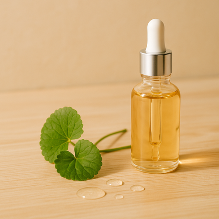 Cilt Stresi Nedir? Modern Hayatın Cildinize Etkileri 5 Niasinamid, Centella Asiatica ve hyaluronik asit bileşenlerini temsil eden doğal içerik görseli