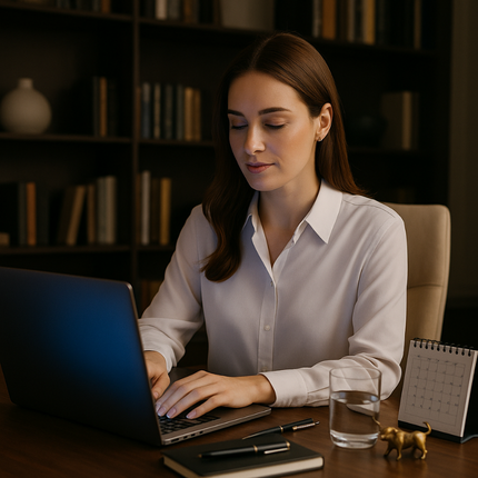 Cilt Stresi Nedir? Modern Hayatın Cildinize Etkileri 3 Ekran ışığının cilt üzerindeki etkisini sembolize eden, bilgisayar karşısında çalışan kadın portresi.