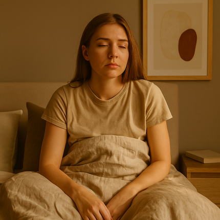 Cilt Stresi Nedir? Modern Hayatın Cildinize Etkileri 2 Uykusuzluğun cilt üzerindeki etkisini gösteren, sabah ışığında yorgun ama doğal kadın portresi.